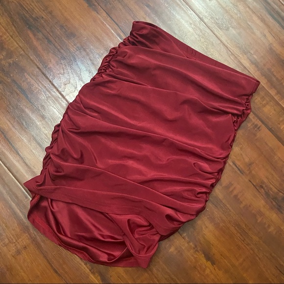 New Dark Red Maroon Ruched Bodycon Wrap Skirt XS - Picture 4 of 5